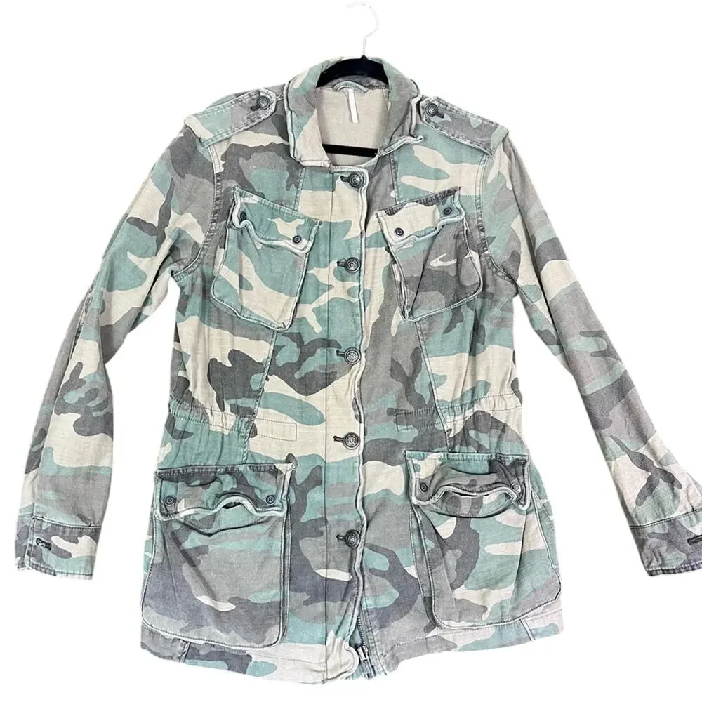 Free People Jacket Women's Size Small Military Camo Utility Multi-pocket Combat